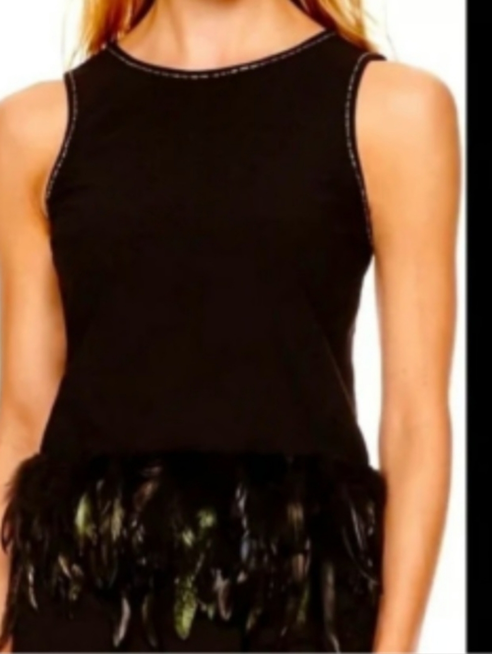Women's Black Feather Trim Sleeveless Top